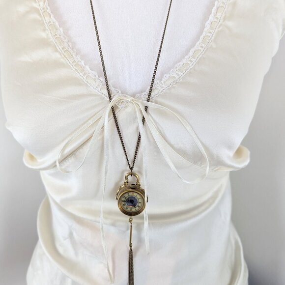 VTG 00s Y2K Ella Rose Cream White Silk Satin Lace Trim Bow V-Neck Slip Tank Top - Picture 5 of 8
